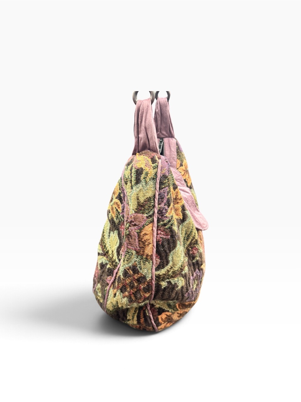 Floral Tapestry Hobo Shoulder Bag Beaded Strap Mauve Boho 17x15 - Picture 10 of 15